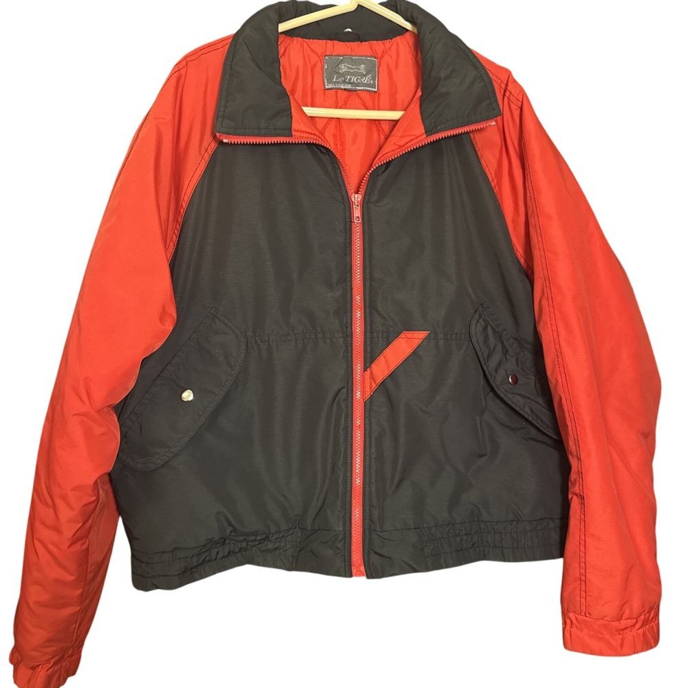 Vintage Le Tigre Men's XL Red‎ & Black Color‑block Windbreaker Jacket, Full Zip